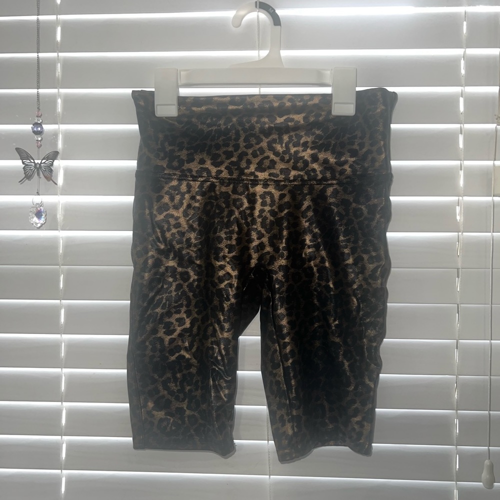Spanx Faux Leather Leopard Print Bermuda Style Bike Shorts (worn once)